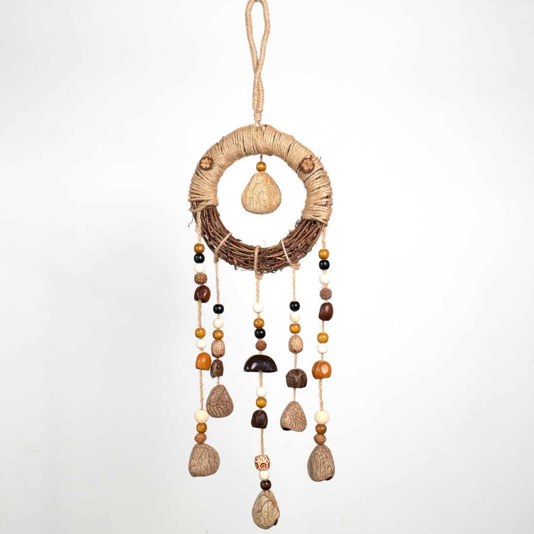 Salin Forest Whisper Bear handcrafted botanical bag charm made from 2 Salin and 5 Pala seed pods, 8 inches in length.