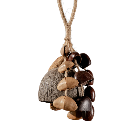Handcrafted seed pod door chime with Salin, Juju and Chacha nuts on jute rope — natural boho entryway and wall decor