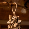 Handcrafted 74-seed Chacha shell wind chime in beige and brown on jute rope — botanical acoustic anchor for sensory grounding and sound healing